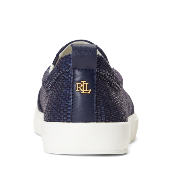 Refined Navy Haddley Leather-Trim Straw Sneaker Lauren 3