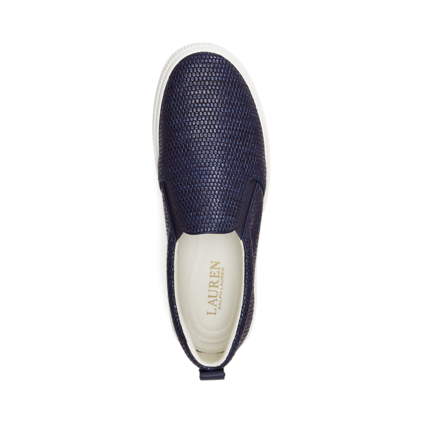 Refined Navy Haddley Leather-Trim Straw Sneaker Lauren 4
