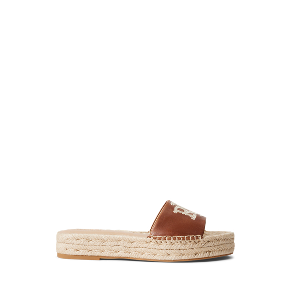 Deep Saddle Tan/Cream Polly Burnished Leather Espadrille Lauren 1