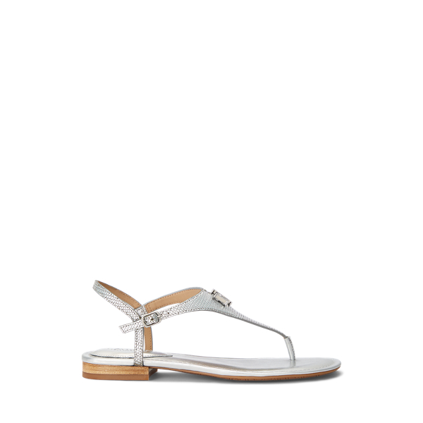 Polished Silver Ellington Lizard-Embossed Sandal Lauren 1