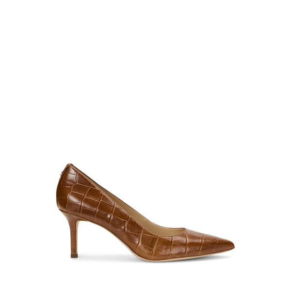 Tobacco Lanette Crocodile-Embossed Leather Pump Lauren 1