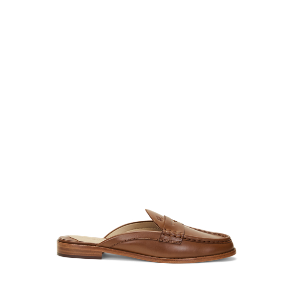 Deep Saddle Tan Wynnie Burnished Leather Mule Loafer Lauren 1