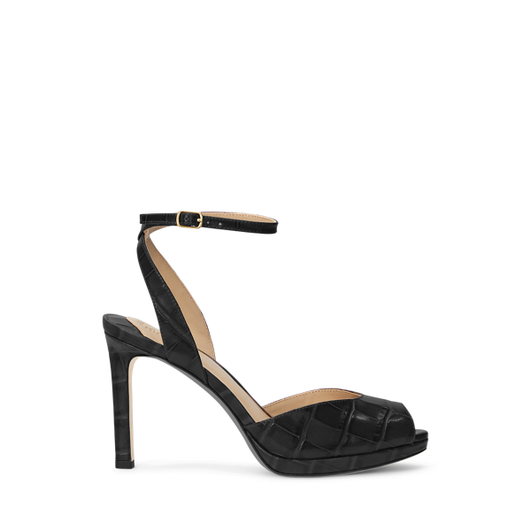 Black Kyla Crocodile-Embossed Leather Sandal Lauren 1