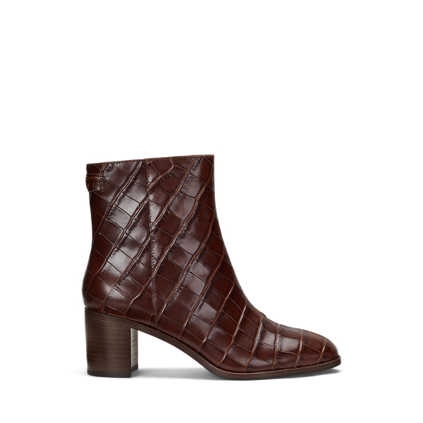 Dark Mahogany Cassie Crocodile-Embossed Leather Bootie Lauren 1