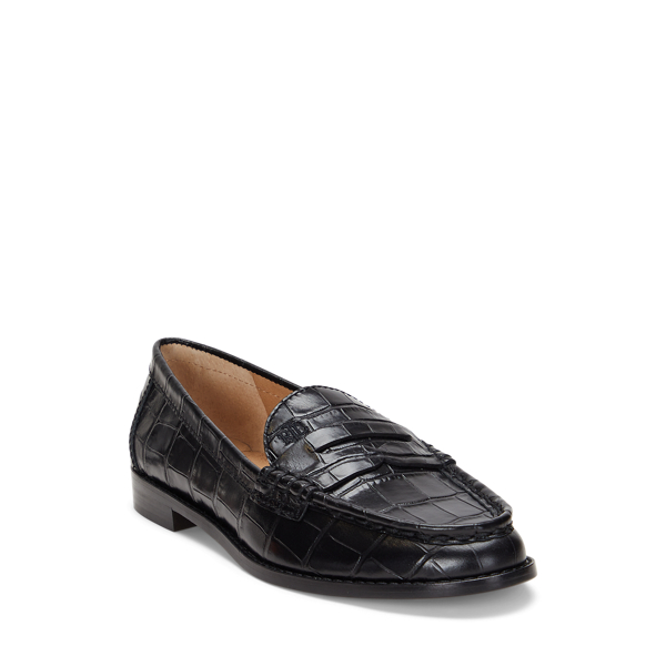 Black Wynnie Crocodile-Embossed Leather Loafer Lauren 2