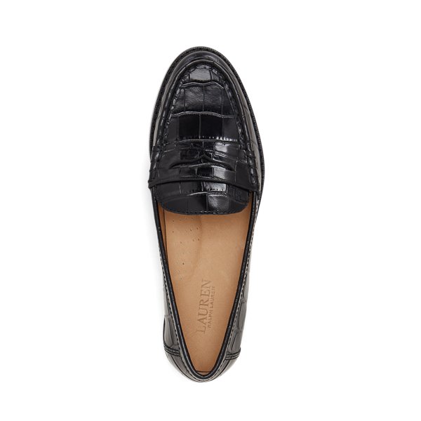 Black Wynnie Crocodile-Embossed Leather Loafer Lauren 4