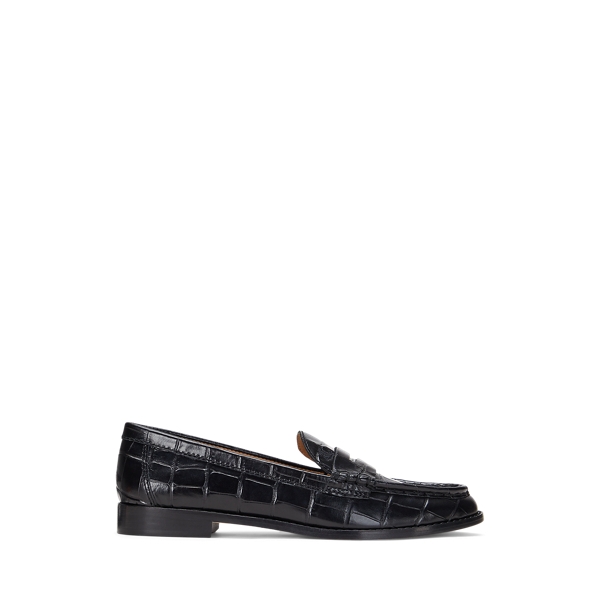 Black Wynnie Crocodile-Embossed Leather Loafer Lauren 1