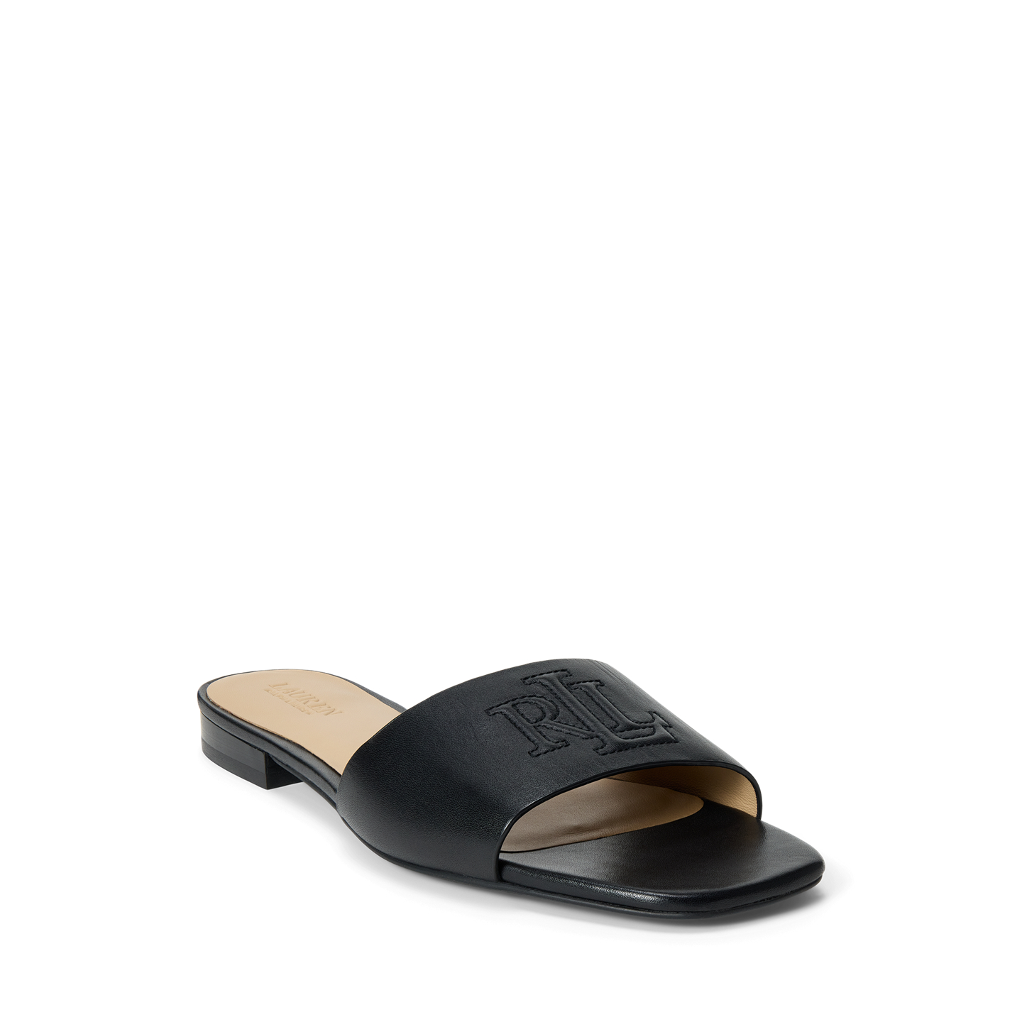 Женские сандалии Ralph Lauren Everley Calfskin Slide Sandal, цвет: Чёрный — фото 1