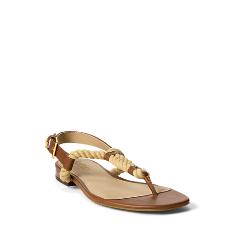 Женские сандалии Ralph Lauren Everley Calfskin & Rope Sandal, цвет: Рыжевато-коричневый / Натуральный