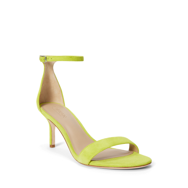 Lime Chartreuse Allie Mid-Heel Suede Sandal Lauren 2