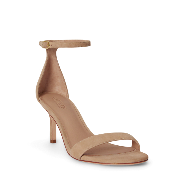 Tan Allie Mid-Heel Suede Sandal Lauren 2