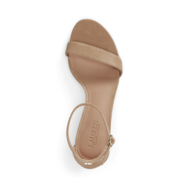 Tan Allie Mid-Heel Suede Sandal Lauren 4