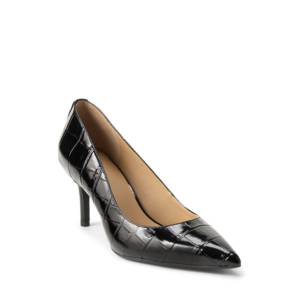 Black Lanette Croc-Embossed Leather Pump Lauren 2