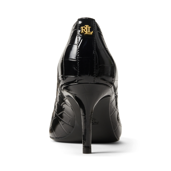 Black Lanette Croc-Embossed Leather Pump Lauren 3