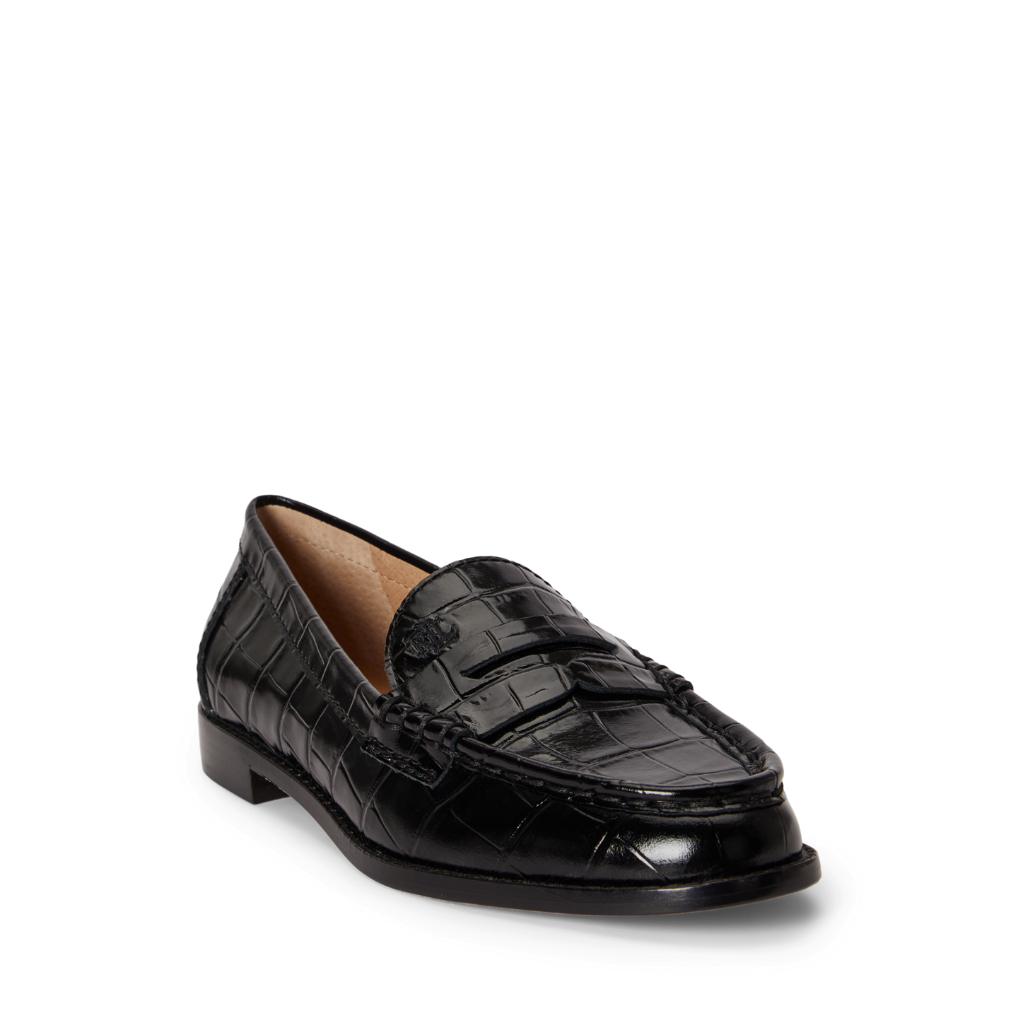 Женские туфли Ralph Lauren Wynnie Crocodile-Embossed Leather Loafer, цвет: Чёрный — фото 1
