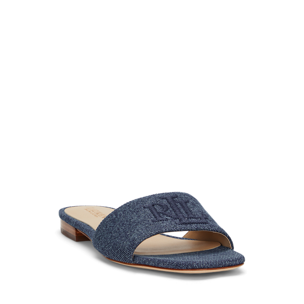 【Ralph Lauren】Everley ウォッシュドデニムスライドサンダル Everley Washed Denim Slide Sandal for Women | Ralph Lauren® PA