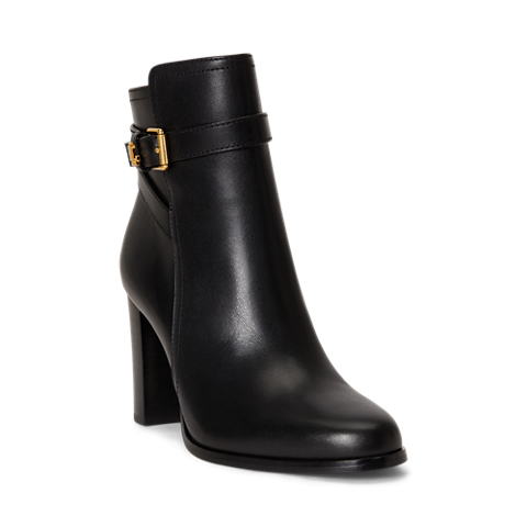 Женские ботинки Ralph Lauren Brooke II Calfskin Bootie Heel, цвет: Чёрный