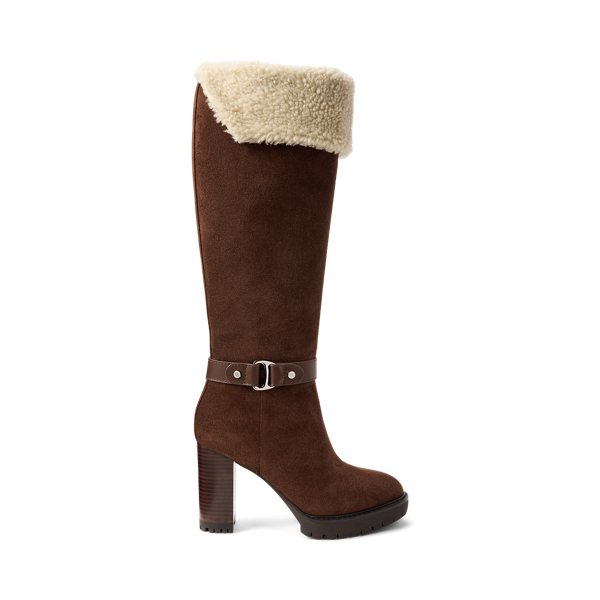 Bottes Tasha en daim et peau lain&eacute;e &agrave; talons hauts Lauren en 1