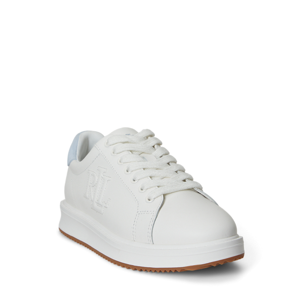 Deckwash White/Cornflower Ainsley Two-Tone Leather & Suede Trainer Lauren 2