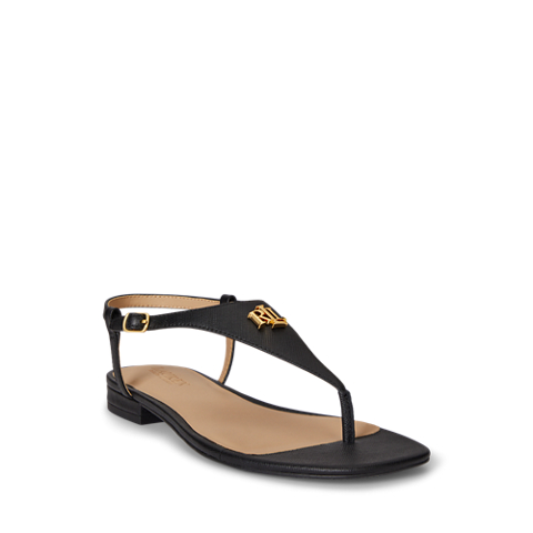 Женские сандалии Ralph Lauren Everley II Crosshatch Leather Sandal, цвет: Чёрный