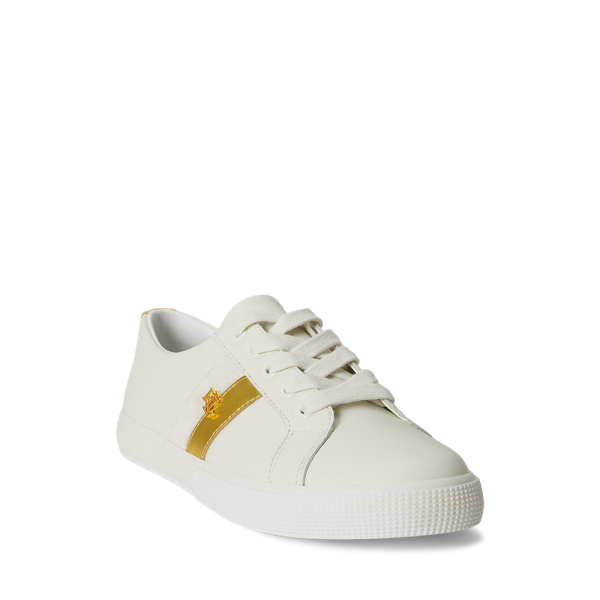 White/Modern Gold/Bianco Janson II Metallic-Trim Leather Trainer Lauren 2