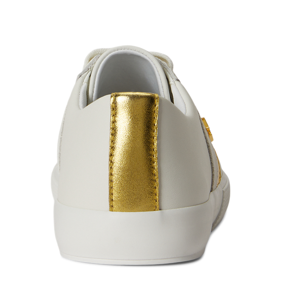 White/Modern Gold/Bianco Janson II Metallic-Trim Leather Trainer Lauren 3