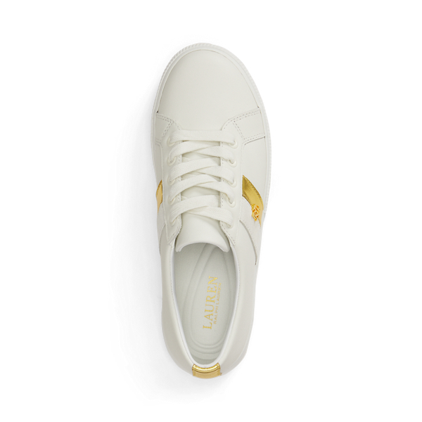 White/Modern Gold/Bianco Janson II Metallic-Trim Leather Trainer Lauren 4