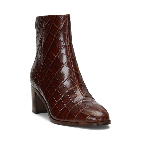 Cassie Crocodile-Embossed Leather Bootie