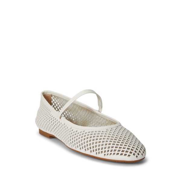 Soft White Jayna Perforated Leather Mary Jane Flat Lauren 2
