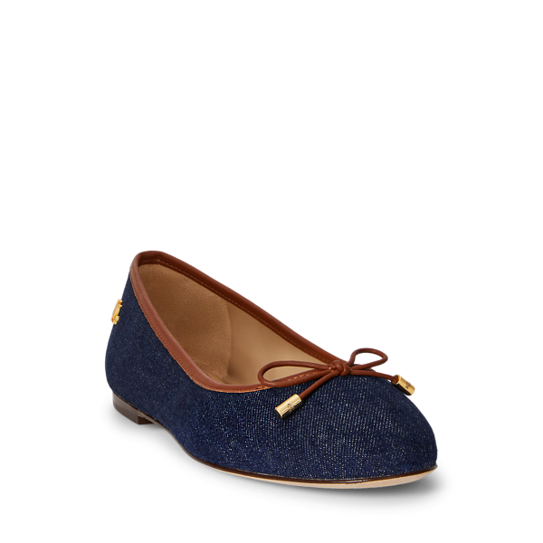 Jayna Leather-Trim Denim Flat