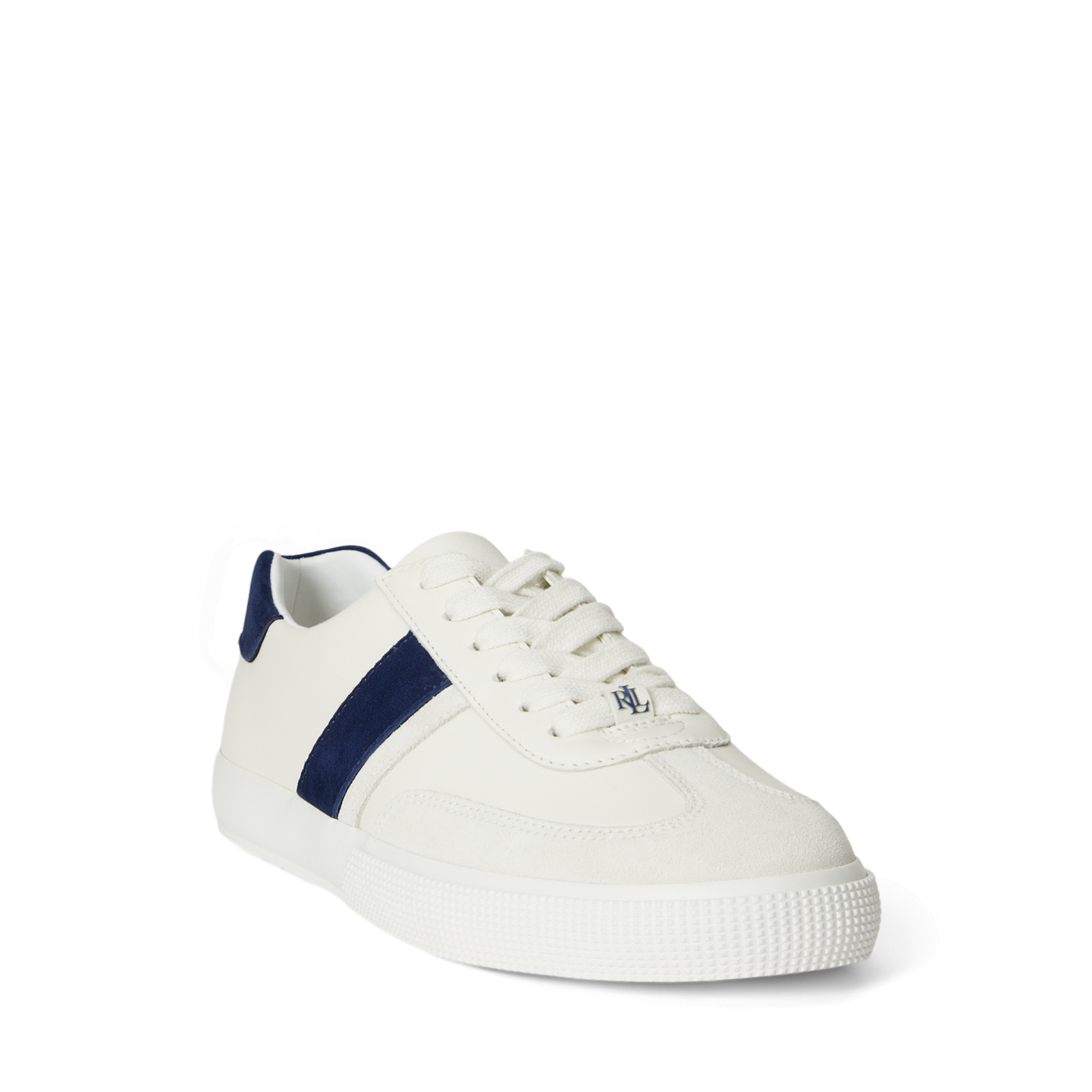 Женские кроссовки Ralph Lauren Two-Tone Braylee Leather & Suede, цвет: Снежный белый / Тёмно-синий — фото 1