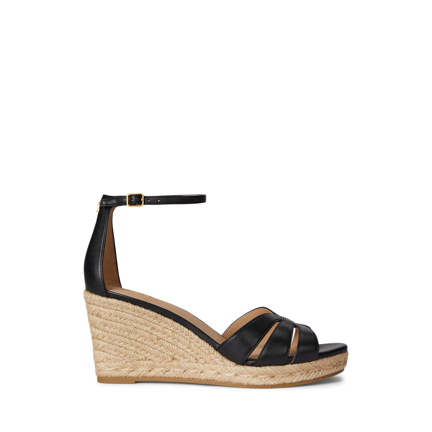 Женские сандалии Ralph Lauren Nellie Nappa Leather Espadrille, цвет: Чёрный — фото 4