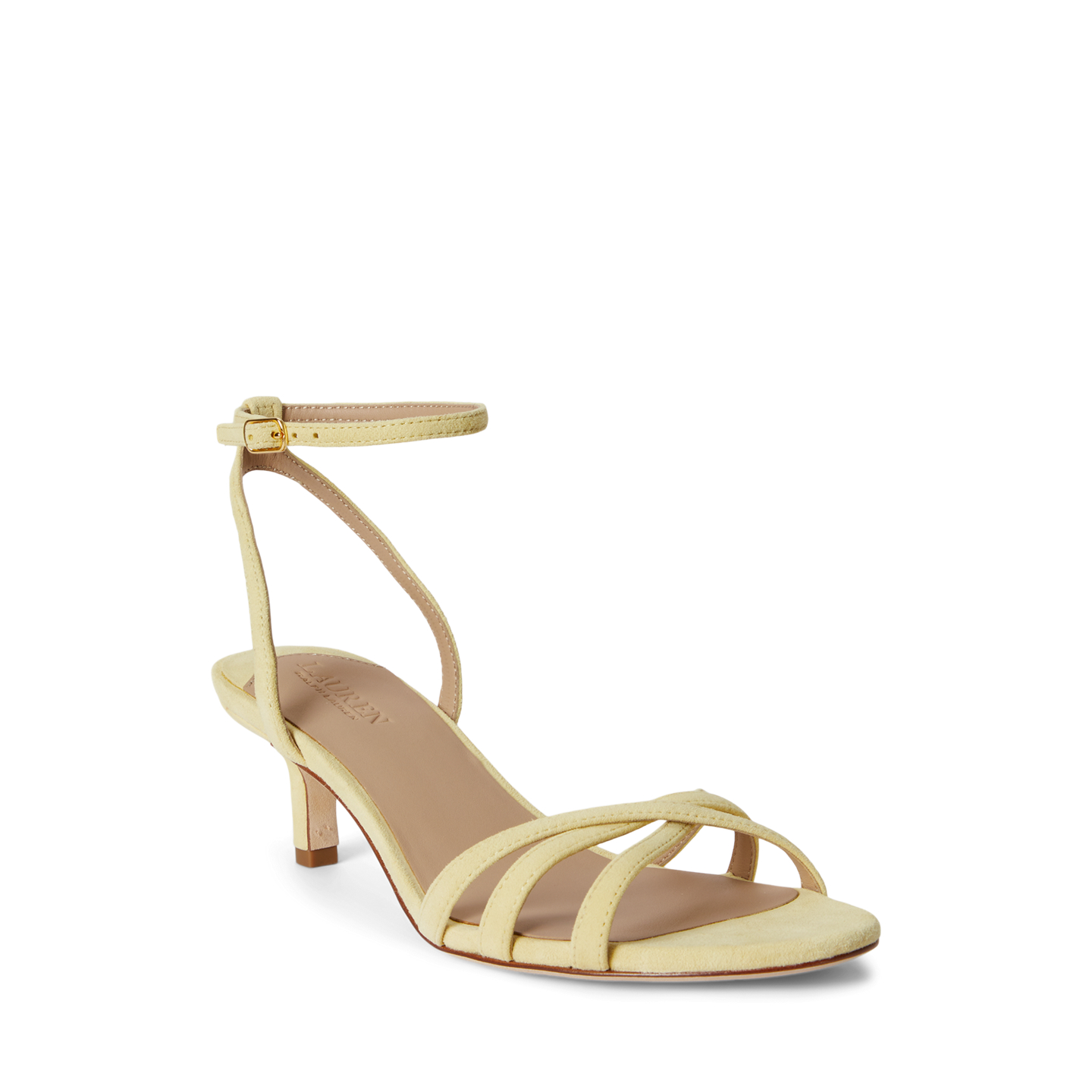 Женские сандалии Ralph Lauren Kendyl Kitten-Heel Suede Sandal, цвет: Лимонный сорбет — фото 1