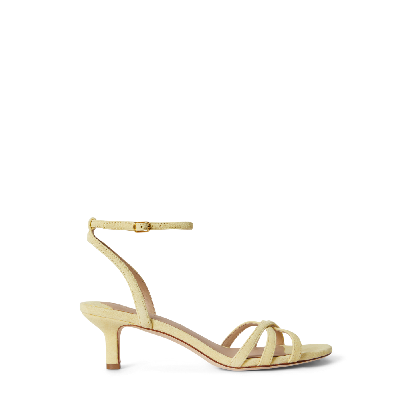 Женские сандалии Ralph Lauren Kendyl Kitten-Heel Suede Sandal, цвет: Лимонный сорбет — фото 4