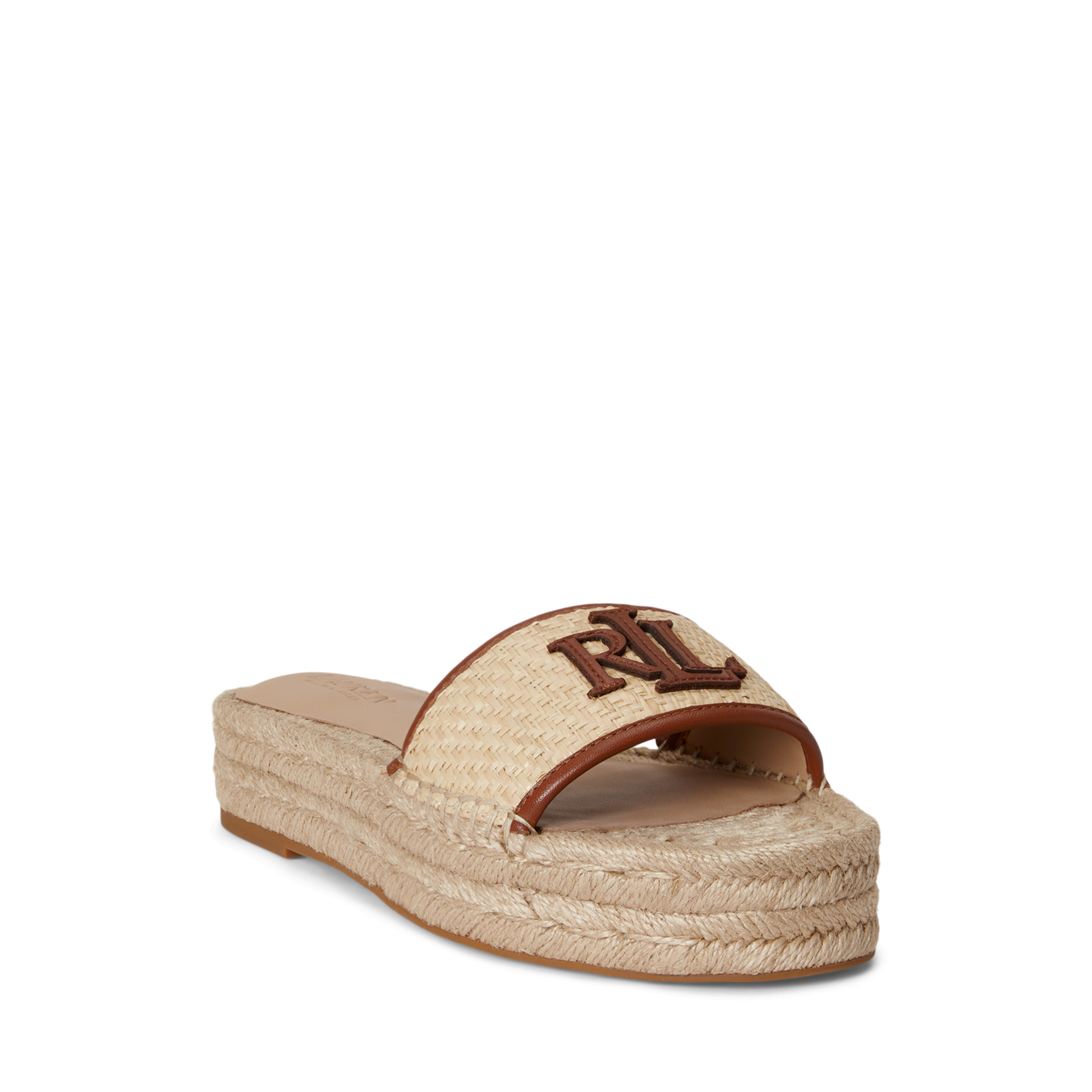 Женские сандалии Ralph Lauren Polly Leather-Trim Raffia Espadrille, цвет: Натуральный / Рыжевато-коричневый — фото 1