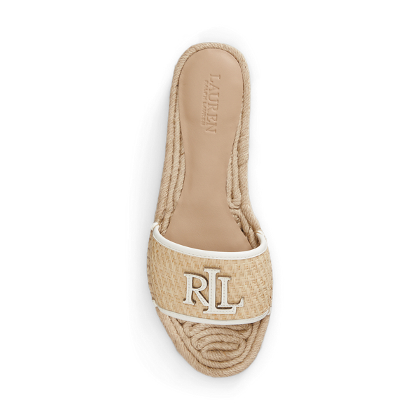 Natural/Snow White Polly Leather-Trim Raffia Espadrille Lauren 4