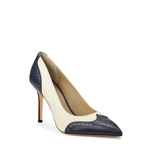 Vanilla/Refined Navy Lynden Perforated Nappa Leather Pump Lauren 2