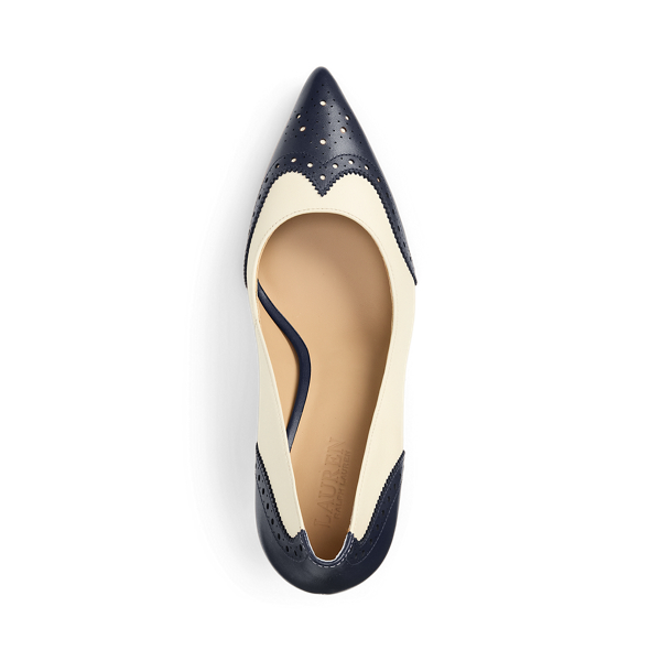 Vanilla/Refined Navy Lynden Perforated Nappa Leather Pump Lauren 4