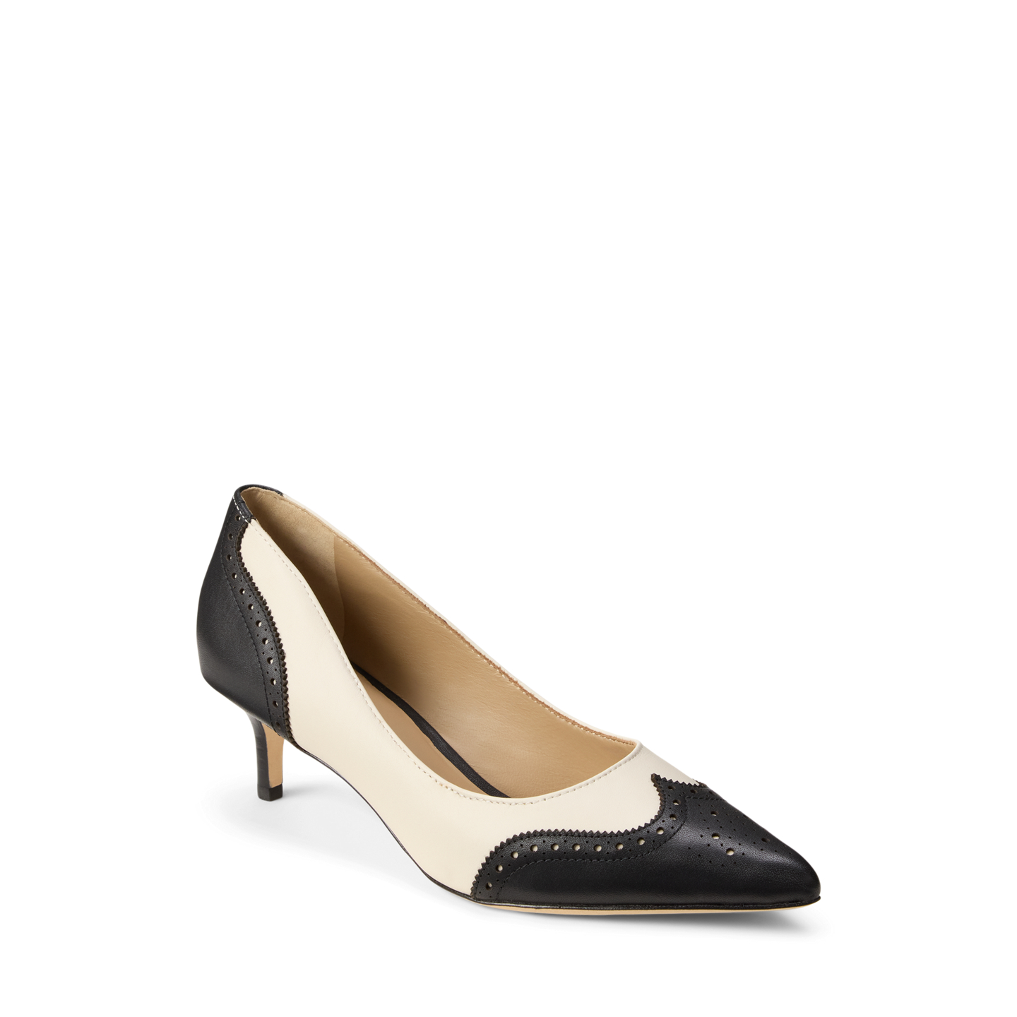 Женские туфли Ralph Lauren Adrienne Perforated Leather, цвет: Мягкий белый / Чёрный — фото 1