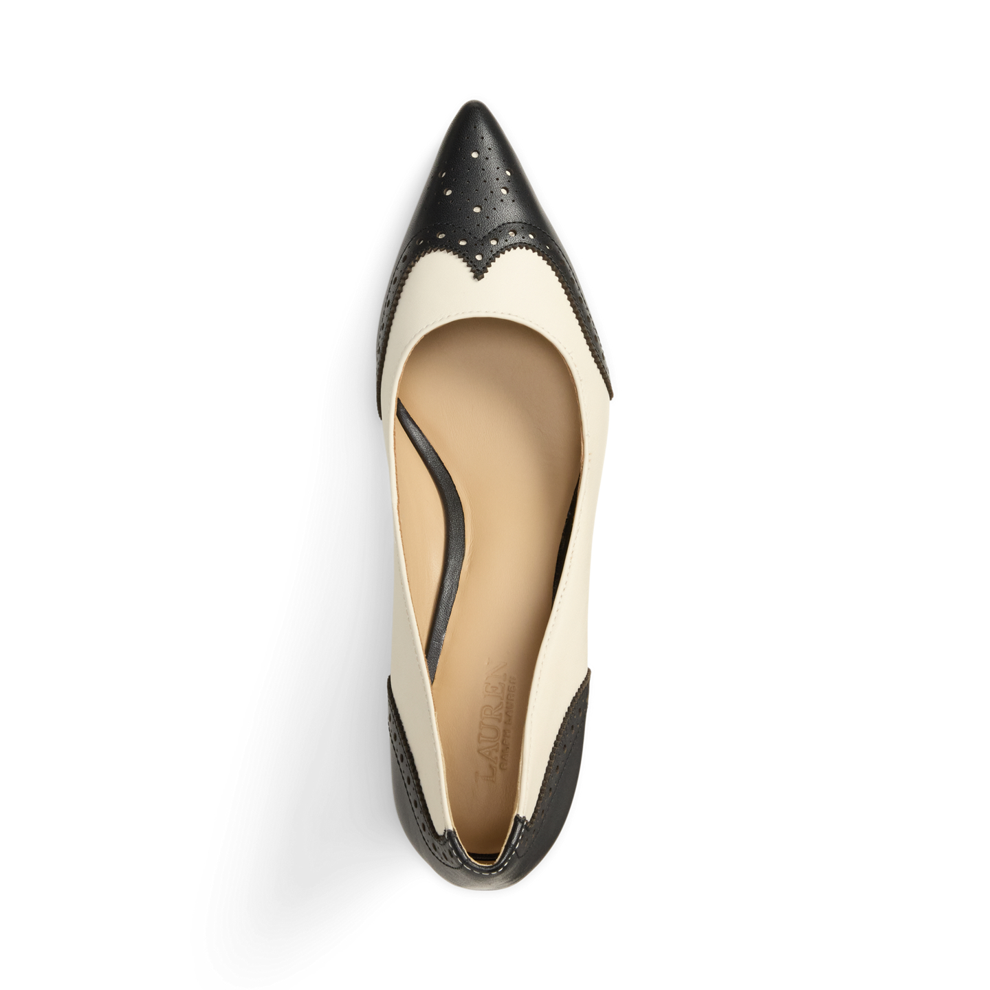 Женские туфли Ralph Lauren Adrienne Perforated Leather, цвет: Мягкий белый / Чёрный — фото 3