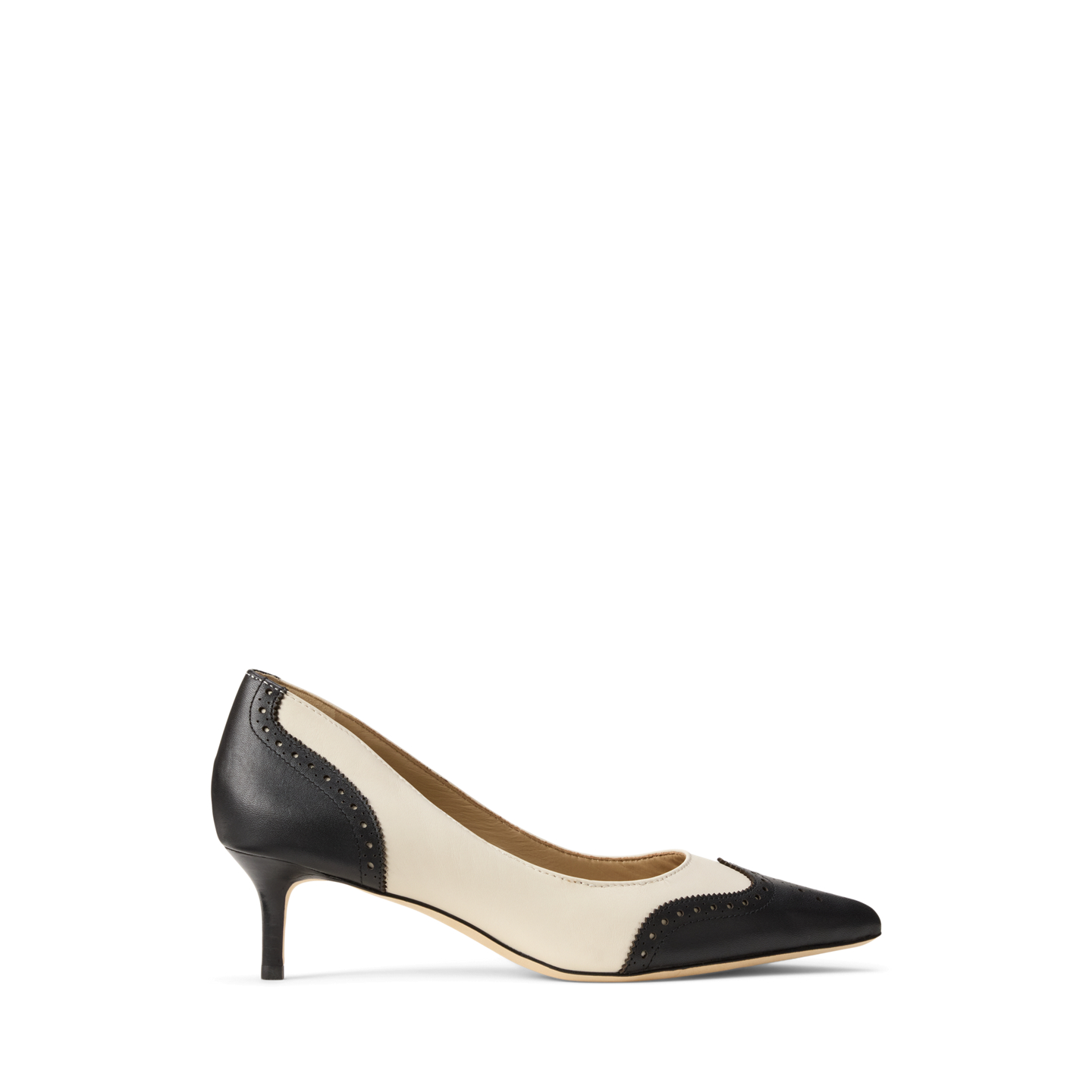 Женские туфли Ralph Lauren Adrienne Perforated Leather, цвет: Мягкий белый / Чёрный — фото 4