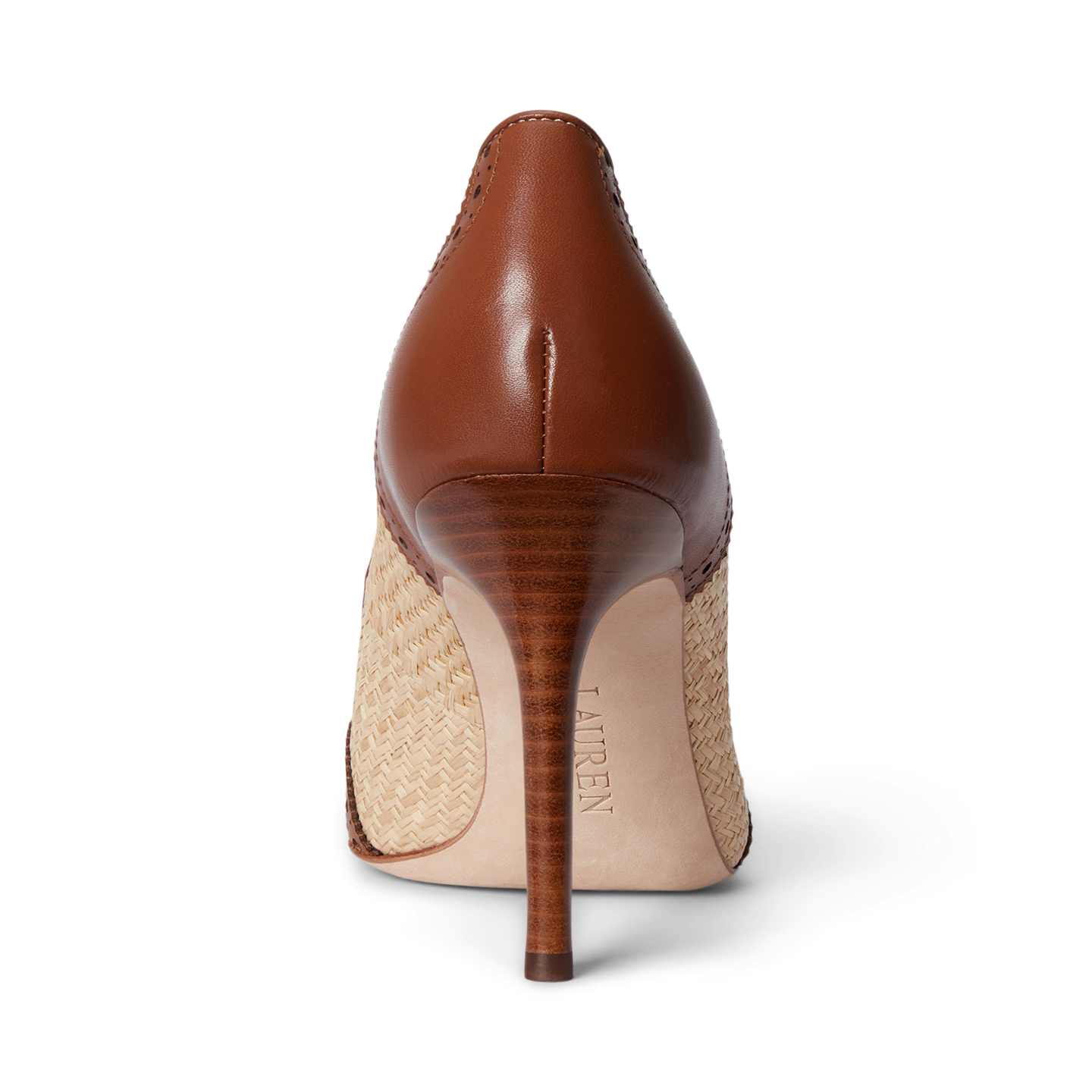Женские туфли Ralph Lauren Lynden Raffia & Perforated Leather, цвет: Натуральный / Рыжевато-коричневый — фото 2