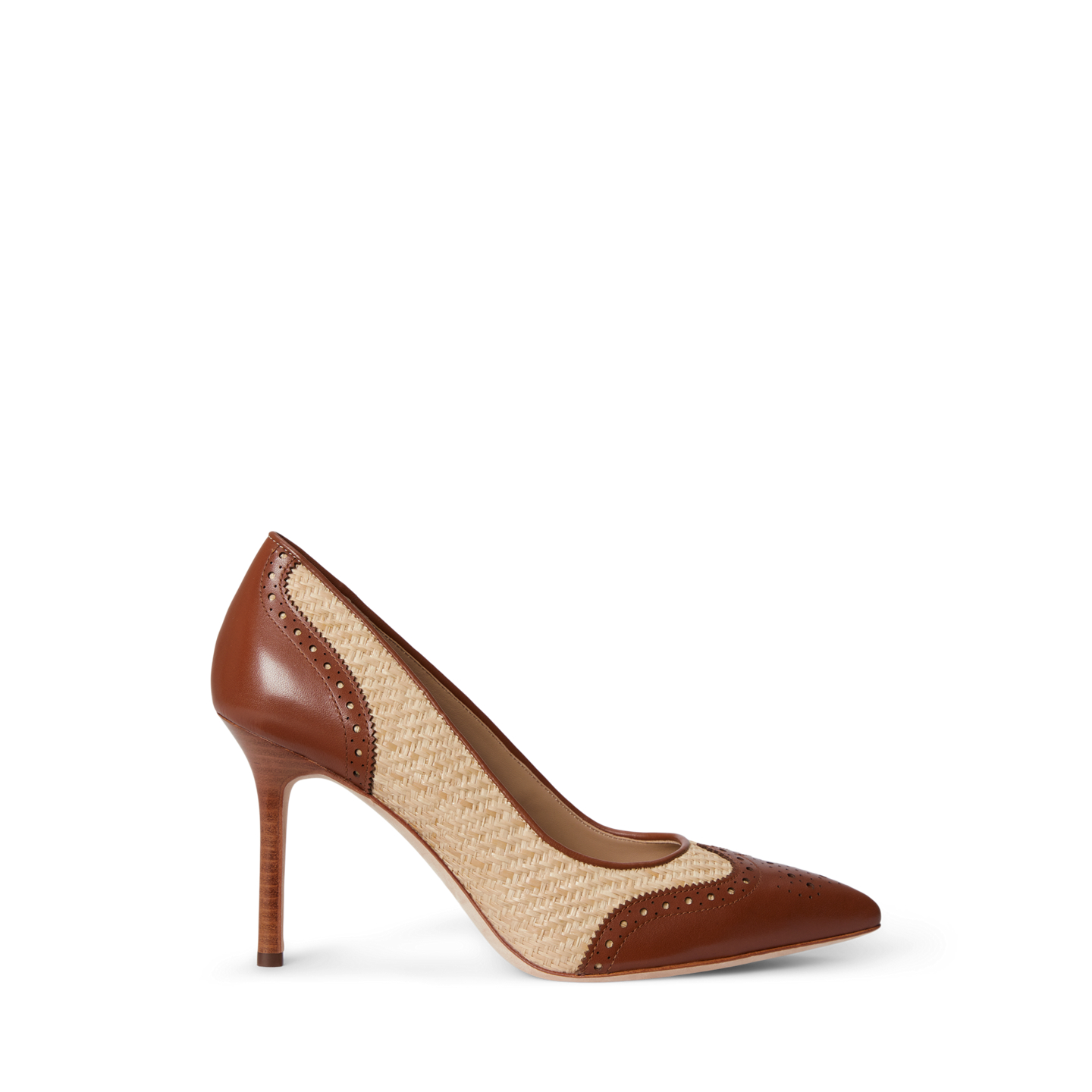 Женские туфли Ralph Lauren Lynden Raffia & Perforated Leather, цвет: Натуральный / Рыжевато-коричневый — фото 4