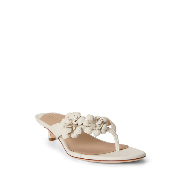 Soft White Francesca Floral-Trim Nappa Sandal Lauren 2