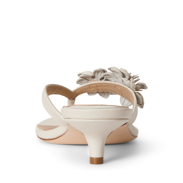 Soft White Francesca Floral-Trim Nappa Sandal Lauren 3