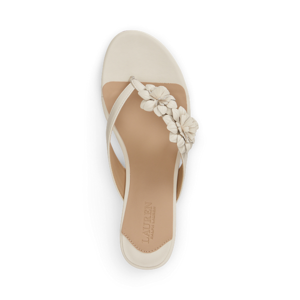 Soft White Francesca Floral-Trim Nappa Sandal Lauren 4