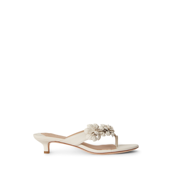 Soft White Francesca Floral-Trim Nappa Sandal Lauren 1