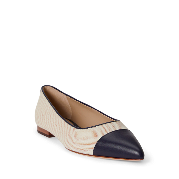 Natural/Buff/Navy Londyn Canvas & Leather Ballet Flat Lauren 2