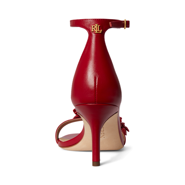 Festive Red Allie Mid-Heel Floral-Trim Nappa Sandal Lauren 3