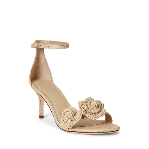 Женские сандалии Ralph Lauren Allie Mid-Heel Floral-Trim Raffia Sandal, цвет: Натуральный